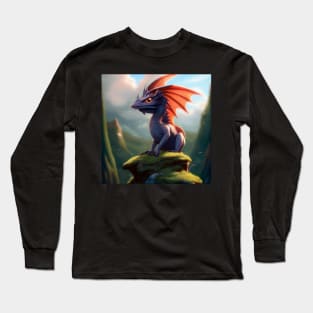 Baby Purple Dragon with Red Wings on a Rock Long Sleeve T-Shirt